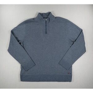Faherty Brand Cloud Quarter-Zip Pullover Mens Navy Blue Heathered Cotton Blend L
